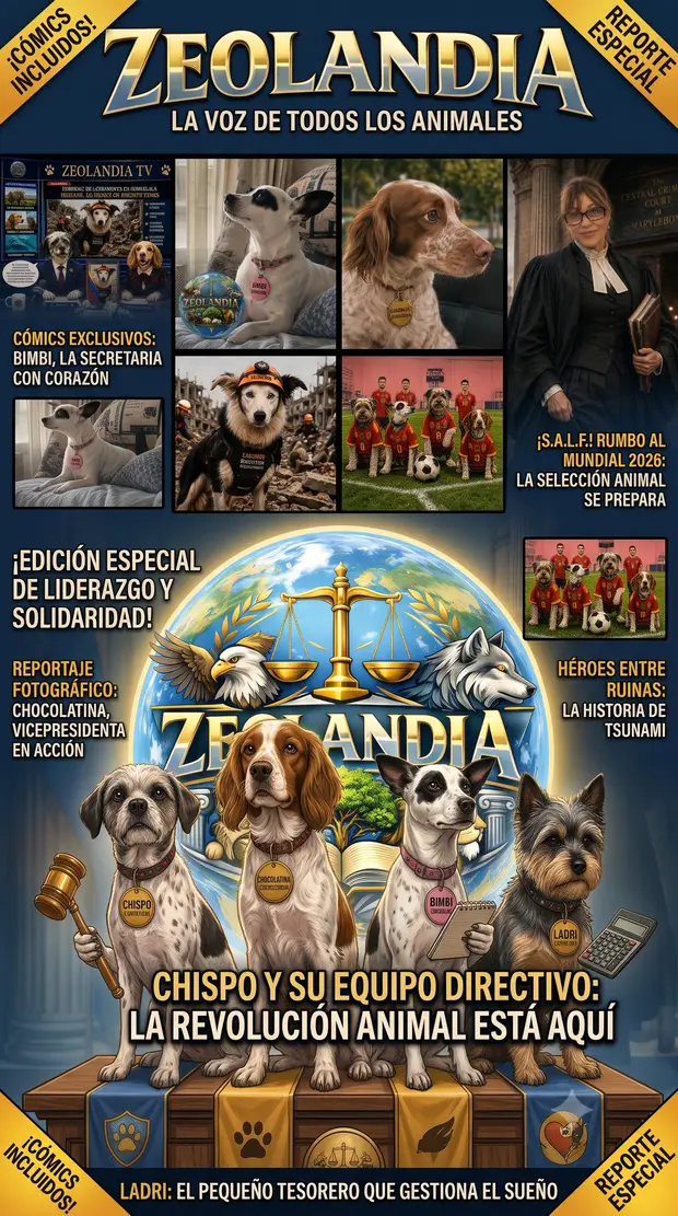 Portada de la revista de Zeolandia con Chispo y su equipo directivo